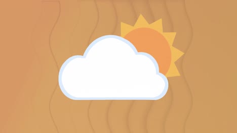 Animation-of-cloud-with-sun-icons-and-shapes-over-orange-background