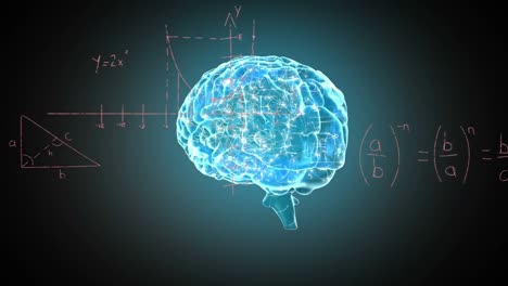 Animation-of-digital-human-brain-over-mathematical-equations-and-diagram-on-abstract-background