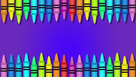 Animation-of-colourful-crayons-school-icons-on-purple-background