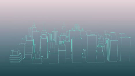 Animation-Einer-3D-Stadtlandschaft,-Die-Sich-Auf-Blauem-Hintergrund-Dreht