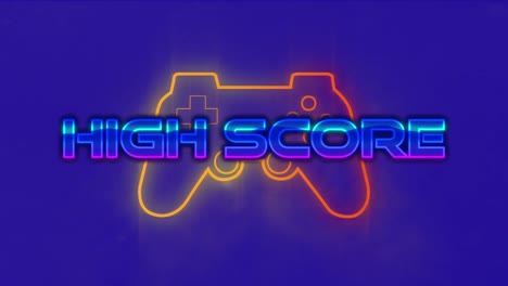 Animation-of-high-score-text-over-video-game-controller-and-purple-background