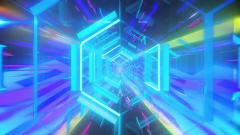 Animation-of-blue-neon-shapes-moving-in-seamless-loop-over-light-trails