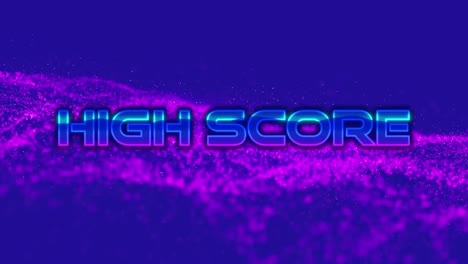 Animation-of-high-score-text-over-pink-mesh-and-purple-background