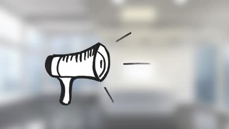 Animation-of-megaphone-over-out-of-focus-office-space