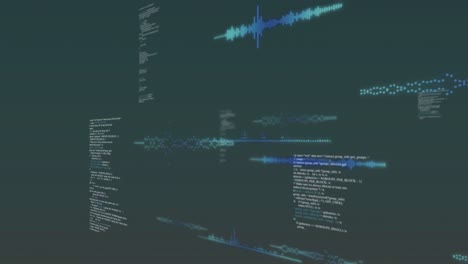 Animation-of-soundwaves-and-bars-over-computer-language-against-abstract-background