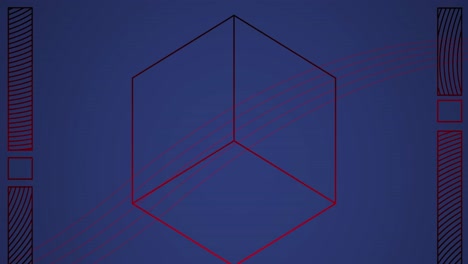 Animation-of-moving-cube-and-shapes-on-blue-background