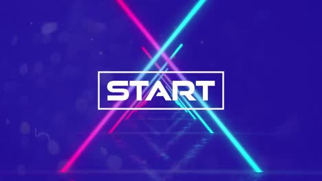 Animation-of-start-text-over-neon-lines-and-purple-background
