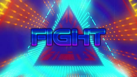 Animation-of-fight-text-over-neon-tunnel-and-purple-background