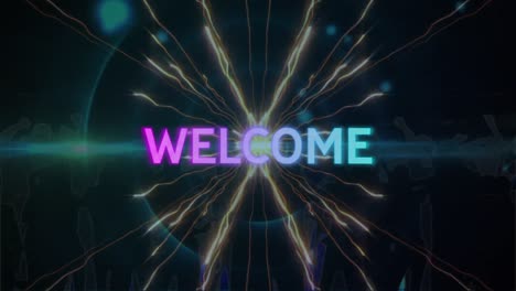 Animation-of-welcome-text-over-glowing-light-trails