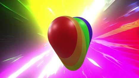 Animation-of-rainbow-heart-spinning-over-multi-coloured-background