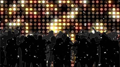 Animation-Tanzender-Schatten-Von-Menschen-über-Beleuchteten-Kreisen-Vor-Abstraktem-Hintergrund