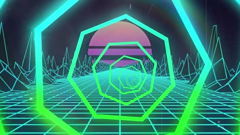 Animation-of-neon-tunnel-spinning-over-metaverse-background