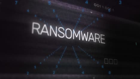 Animation-of-x-mark-on-ransomware-text-over-circuit-board-pattern-and-changing-numbers-in-background