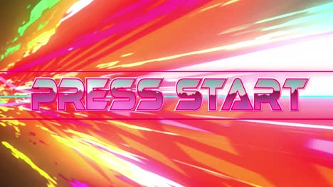 Animation-of-press-start-text-on-multi-coloured-background