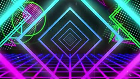 Animation-of-neon-tunnel-moving-over-metaverse-background