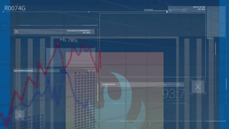 Animation-Der-Datenverarbeitung,-Firewall-Und-Digitaler-Bildschirm-Auf-Blauem-Hintergrund