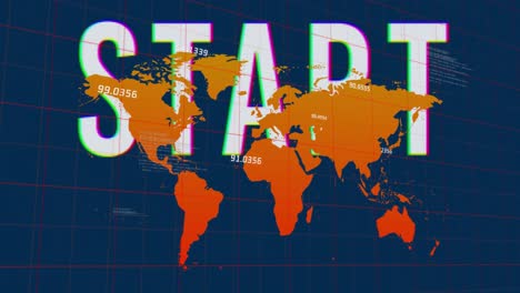 Animation-Der-Starttext--Und-Zahlenverarbeitung-über-Der-Weltkarte