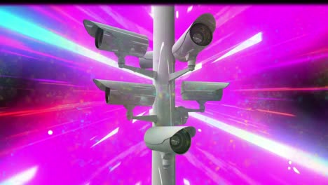 Animation-of-cctv-cameras-over-multi-coloured-background