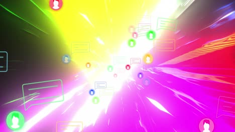 Animation-of-social-media-icons-on-multi-coloured-background