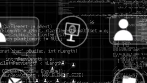 Animation-Digitaler-Symbole-Und-Datenverarbeitung-Auf-Schwarzem-Hintergrund