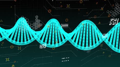 Animation-Von-DNA-Strang,-Markern-Und-Datenverarbeitung