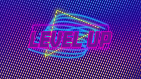 Animation-of-level-up-text-over-neon-shapes-and-stripes