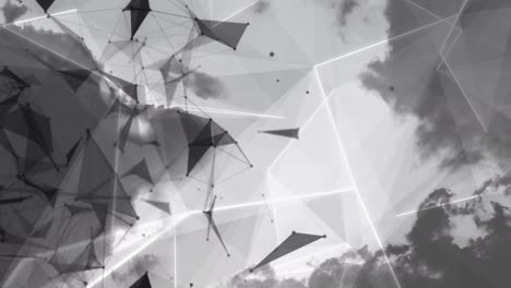 Animation-Von-Schwarzen-Formen-Und-Wolken,-Die-Sich-Auf-Grauem-Hintergrund-Bewegen