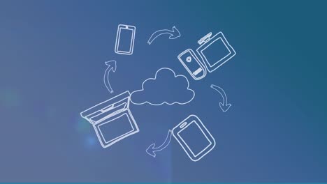 Animation-of-business-and-cloud-icons-on-blue-background