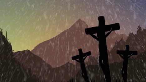 Animation-of-crosses-and-rain-over-mountains