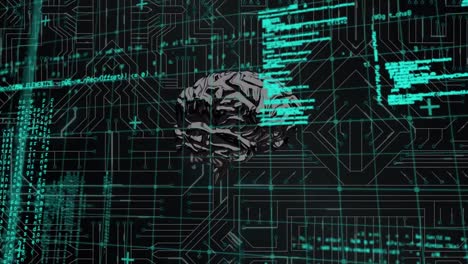 Animation-of-data-processing-and-brain-on-black-background
