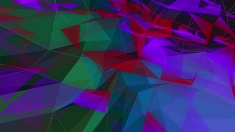Animation-of-purple-and-red-shapes-moving-over-glowing-crystals