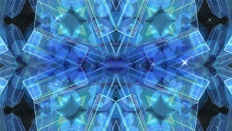 Animation-of-blue-shapes-moving-on-black-background