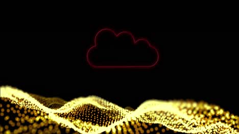 Animation-of-neon-cloud-and-spots-on-black-background
