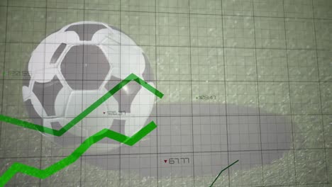 Animation-Der-Finanzdatenverarbeitung-Mit-Grünen-Linien-über-Fußball-Im-Spielfeld