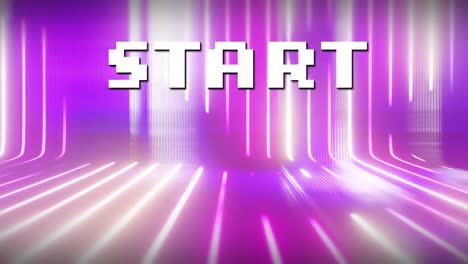 Animation-of-start-text-over-neon-shapes-moving