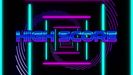 Animation-of-high-score-text-over-neon-shapes-moving