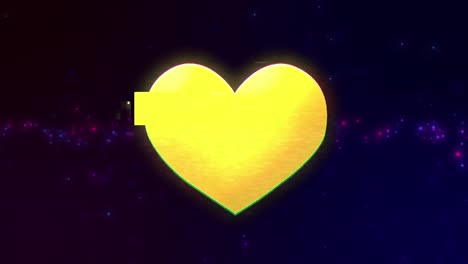 Animation-of-colourful-light-spots-and-yellow-heart-on-black-background