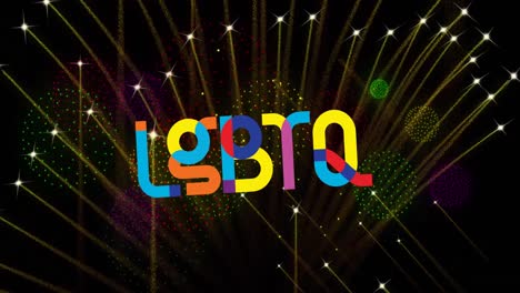 Animation-Von-Stolz-LGBTQ-Text-Und-Explodierenden-Feuerwerkskörpern-Auf-Schwarzem-Hintergrund