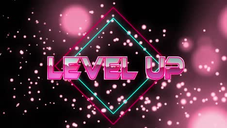 Animation-of-level-up-text-over-neon-lines-and-glowing-light-spots