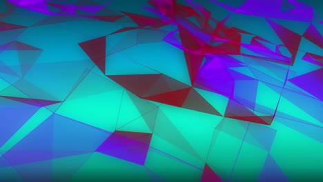 Animation-of-blue-and-red-shapes-moving-on-green-background
