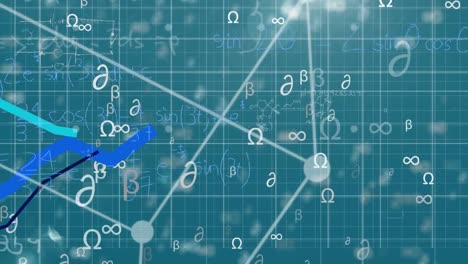 Animation-Mathematischer-Gleichungen-Und-Diagramme-Auf-Blauem-Hintergrund