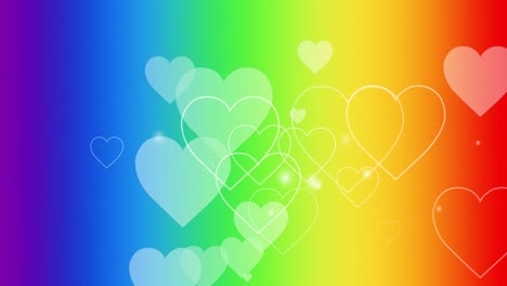 Animation-of-multiple-hearts-moving-on-seamless-loop-over-rainbow-background