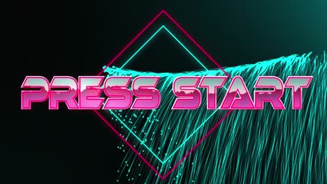 Animation-of-press-start-text-over-neon-lines-and-glowing-light-trails