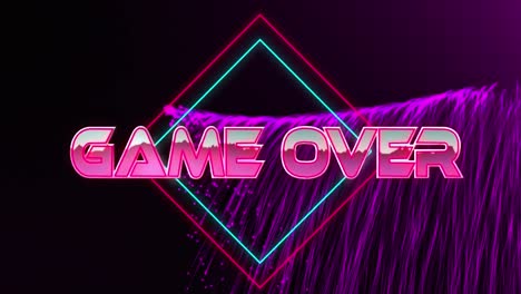 Animation-of-game-over-text-with-shapes-over-light-trails-on-black-background