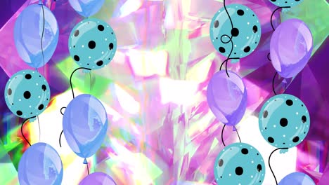 Animation-Von-Bunten-Luftballons-über-Leuchtenden-Kristallen
