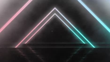 Animation-of-smoke-over-neon-triangles-on-black-background