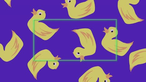 Animation-of-frame-over-yellow-ducks-on-blue-background