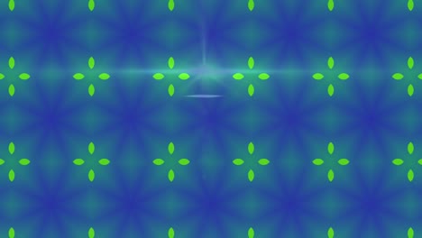 Animation-of-green-shapes-and-light-spots-on-blue-background