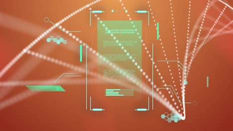 Animation-Des-DNA-Strangs-Und-Wissenschaftliche-Datenverarbeitung-Auf-Orangefarbenem-Hintergrund
