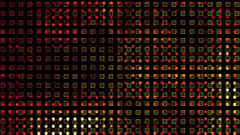 Animation-of-green-and-red-spots-and-shapes-on-black-background